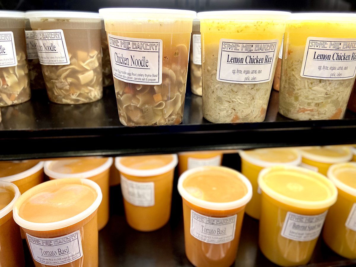 Soup's on! Pick up a quart of our homemade soup for dinner tonight. It's the perfect meal on a rainy day!
.
.
.
#StoneMillBakery #StoneMill #Bakery #FreshIngredients #MadeFreshDaily #SouperSaturday #Soup #SoupSaturday #SmallBusinessSaturday