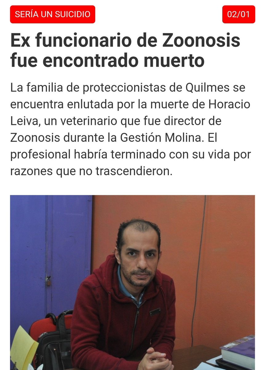 SheylaDeSolano's tweet photo. 🛑 GRAVE ❗❗ Veterinario de carrera que defendía la protección animal en Quilmes se suicidó luego de que en su lugar Mayra pusiera a un barrabrava de QAC https://t.co/nJuKVXqHpB