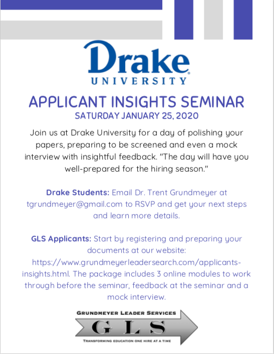 GrundmeyerLeadS's tweet photo. Don't forget we're offering another Applicant Insights Seminar! Talk to @tgrundmeyer today to learn more! This one will be held January 25th at @DrakeUniversity! #GLShiresFit #edleadership #iaedchat https://t.co/B2Wsaa4WDm