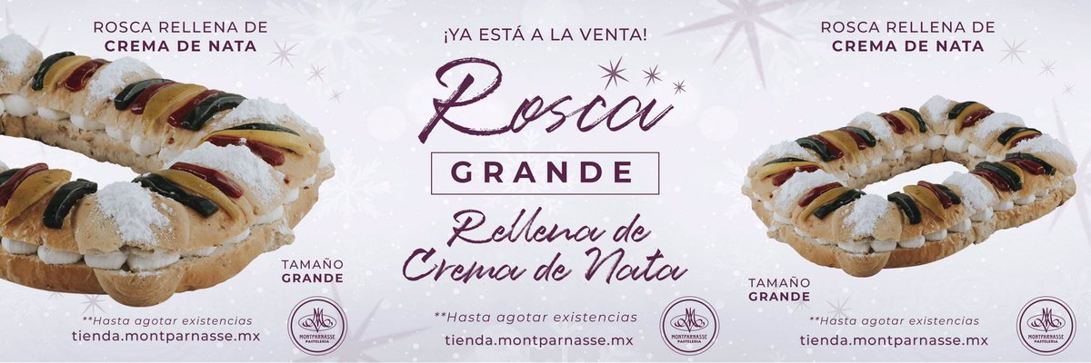 montparnassemx's tweet photo. ¡Ya llegó a nuestras sucursales la Rosca rellena de crema de nata tamaño Grande!
¡Te invitamos a visitarlas!https://t.co/E4TYH3z8Bo https://t.co/9Jof2GgKkW
#PasteleriaMontparnasse #mexico #pasteles #hornear #RoscaRellena #nutritivos #PasteleriaMexicana #FranciaEnMexico https://t.co/8VIheZQPNi