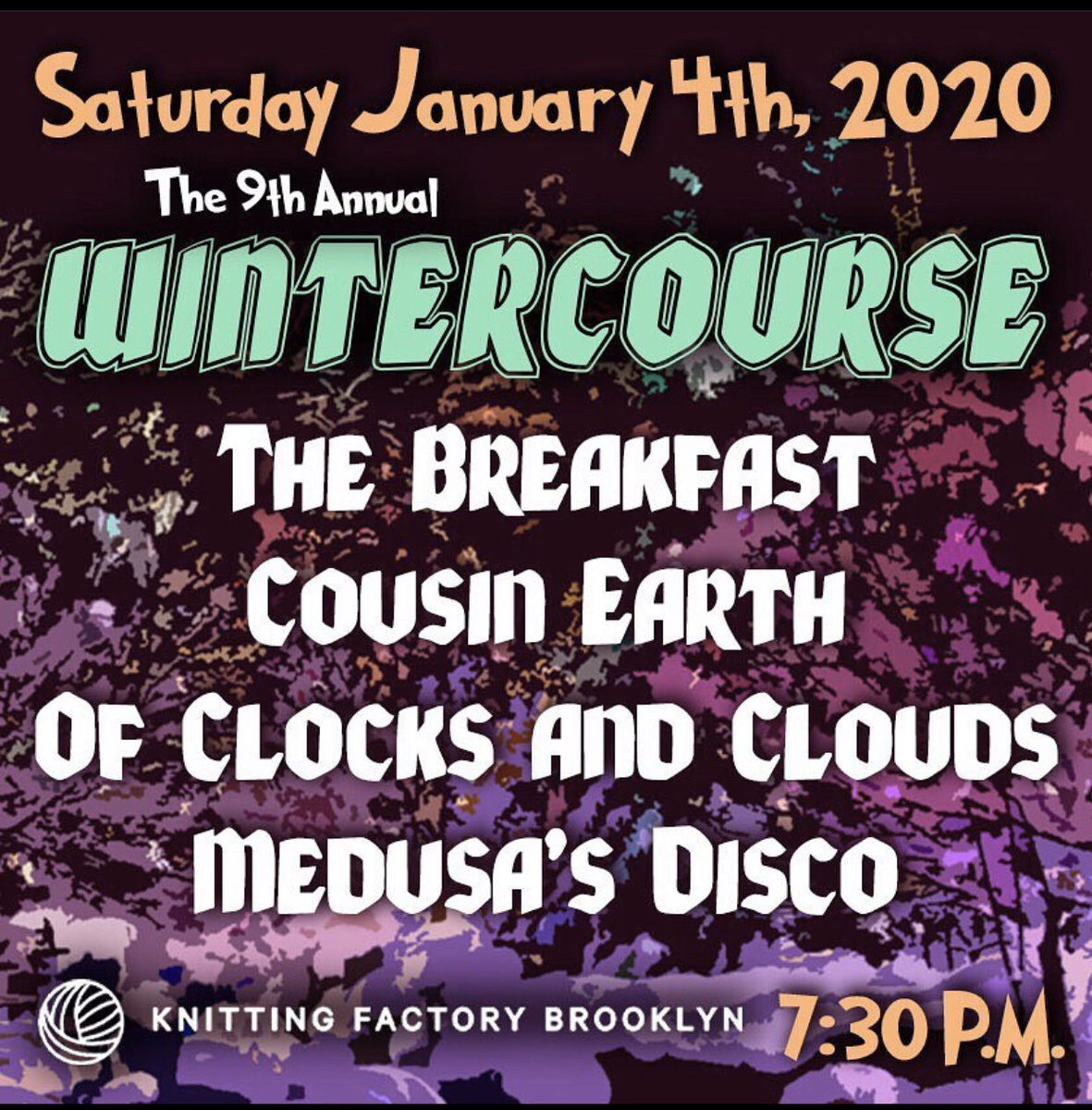 Tonight! <a href="/CousinEarth/">Cousin Earth</a> <a href="/medusasdisco/">Medusa's Disco</a> @KnitFactoryBK #thebreakfast