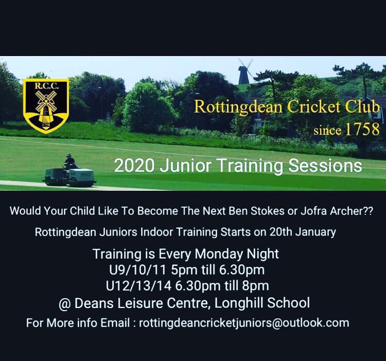 RCC Junior Training!! 

• Get in touch 📩

• All ages welcome, just check your time slot! ⏰

#Sussexcricket #saltdean #rottingdean #woodingdean #ovingdean #brighton #youthcricket