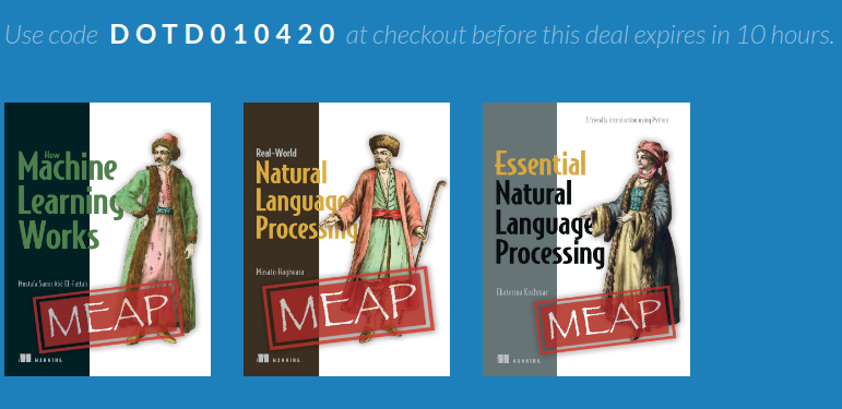 M0stafa_Samir's tweet image. If you're interested in #NLP and want to learn the about how the #MachineLearning algorithms behind it work, catch up @ManningBooks deal of the day and get "How Machine Learning Work" and two other books on NLP for half the price.
manning.com/dotd
#scikit_learn #python