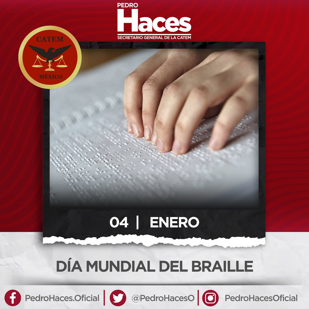 La comunicación es pieza clave para que todos accedamos a las mismas oportunidades. 
En #CATEM seguiremos trabajando con autoridades y empresas para garantizar centros laborales incluyentes para las personas con algún tipo de deficiencia visual. 
#DíaMundialdelBraille
