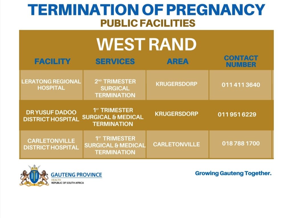 Abortions clinic in West Rand  @GautengHealth  @HealthZA  #AbortionIsAWomansRight