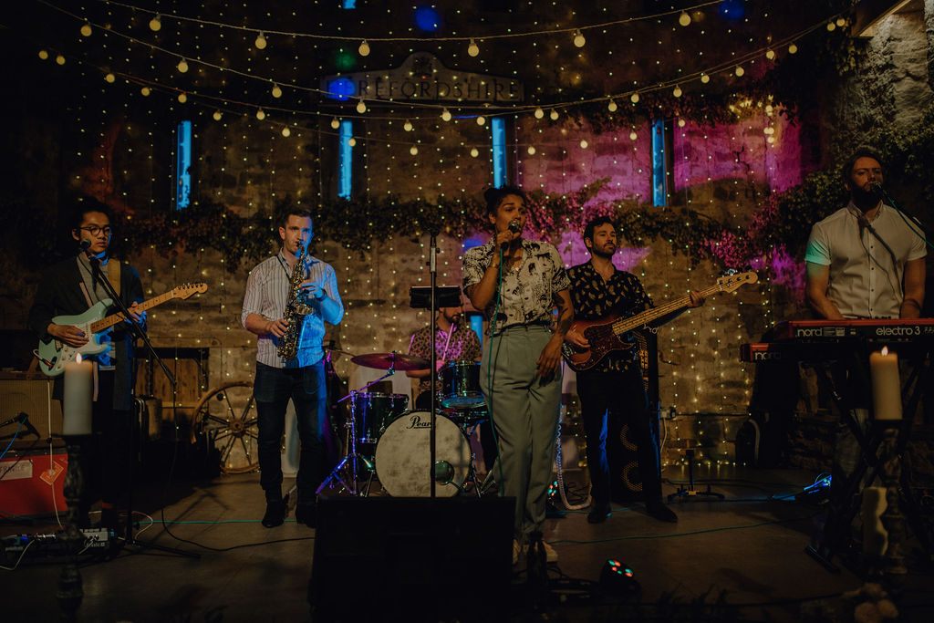 The wedding band captured at Lyde Court by The Mchendries Photographers during Adele &amp; Louis' barn wedding! <a href="/The_Mchendrys/">The McHendrys</a> #barnwedding #justmarried #herefordweddingphotographer #weddingband #weddingphotography soo.nr/dnWD