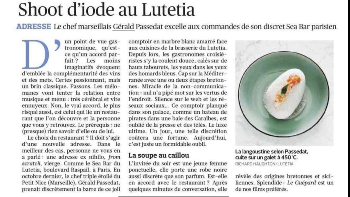 GeraldPassedat's tweet photo. Merci @Le_Figaro pour cet article de mon adresse parisienne @Lutetia #seabar https://t.co/G0WKYlLivW