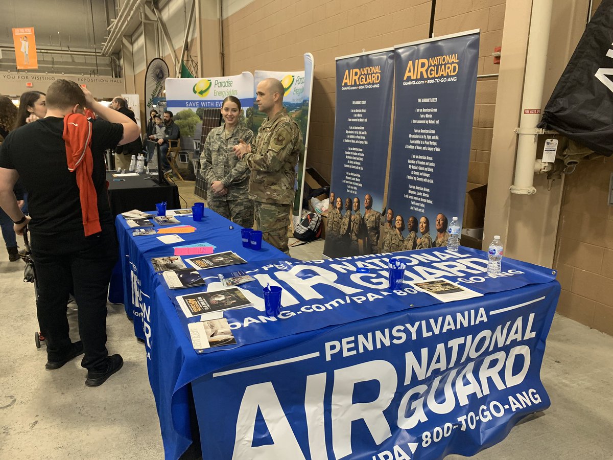 PANationalGuard's tweet photo. Our Army and Air National Guard recruiters and the Pa. Department of Veterans Affairs are all set up this week in the Expo Hall at the #PaFarmShow.  #FarmShow2020 https://t.co/haFTrOCNCL