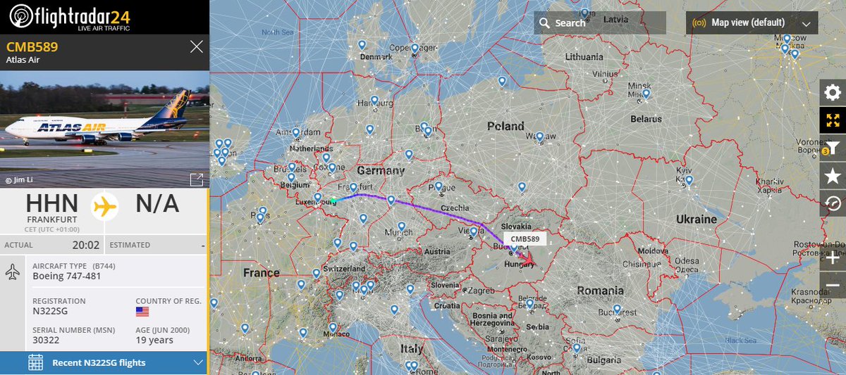 Gerjon_'s tweet photo. Here's N322SG, my 5th candidate for flying U.S. soldiers into #Iraq, a passenger Boeing 747. As usual, she used "civil" callsign #GTI8958 for her #Houston - Joint Base Langley–Eustis - #Hahn leg, and flies final leg as U.S. Military flight #CMB589.
#potn #avgeek #OSINT https://t.co/8GNkoRIgO1