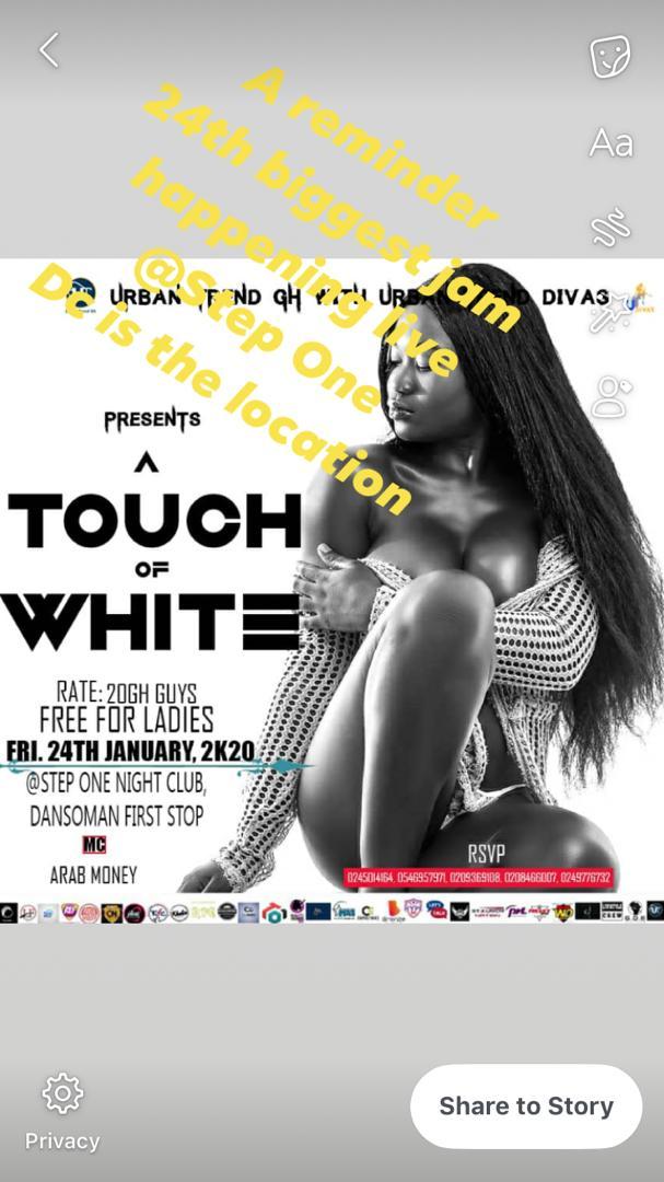 Don't miss for anything
#TouchOfWhite
#UrbanTrendgh
#24thJanuary