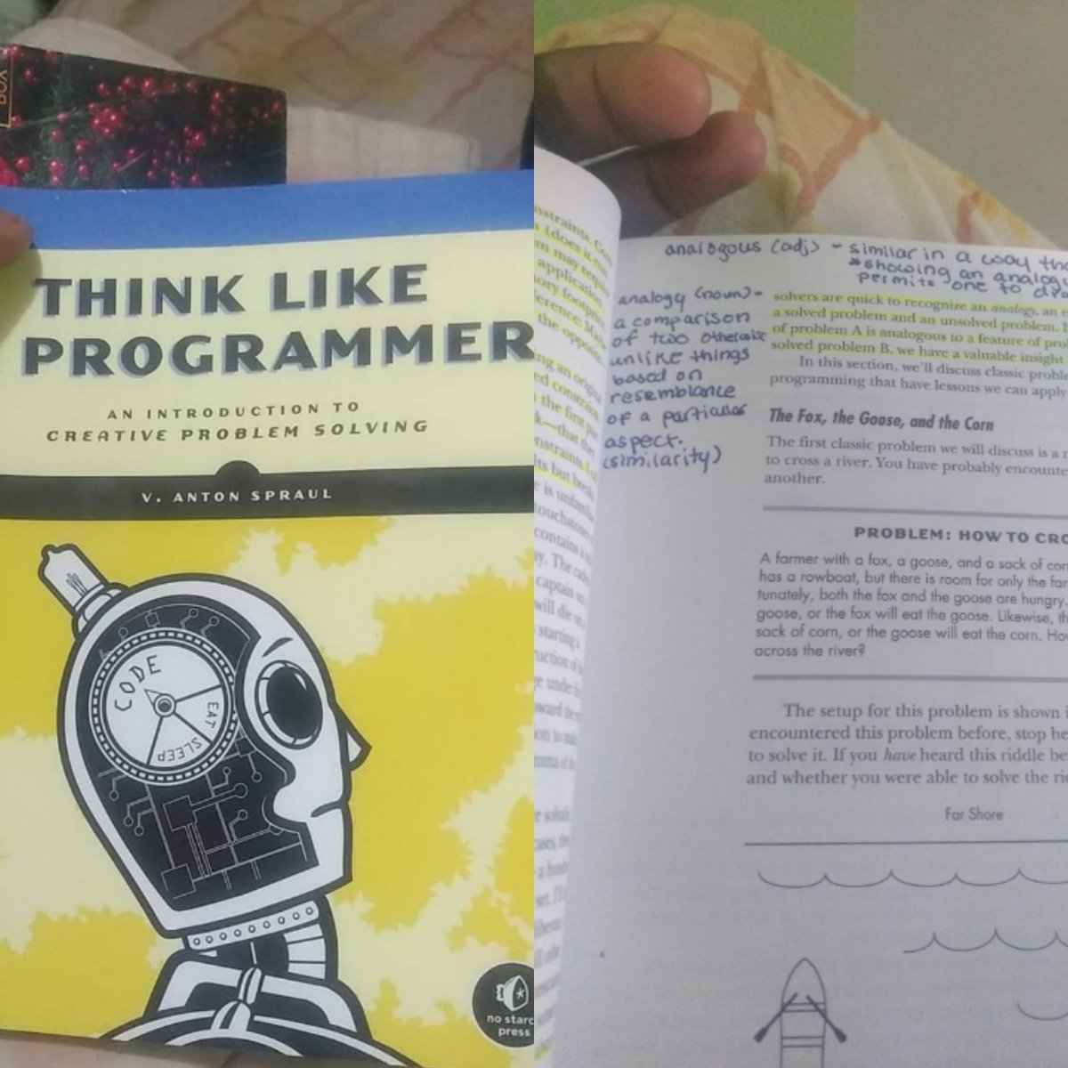 DanteStayCoding's tweet image. Omg I'm really enjoying this book, #ThinkLikeAProgrammer. 💜 It packed with so much insight and it teaches you how to think for yourself instead of just giving you the answers and teaches you how to be a creative problem solver.
I also decided to take a new approach: Instead of