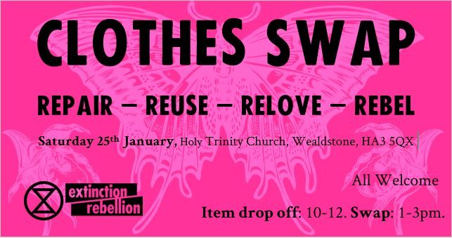 harrowfoe's tweet photo. Clothes Swap: Sat 25 Jan - drop off 10-12; swap 1-3pm. Holy Trinity Church, Wealdstone HA3 5QX @XRHarrow  https://t.co/lMgCqKfjjg https://t.co/YaqMJrDmuF