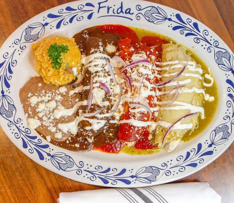 FridaMexCuisine's tweet photo. Add a little color to #SaturdayNightDinner with one of our Enchiladas Trio platters. Perfect for family style sharing! 😉👍 https://t.co/p426R0YqlQ