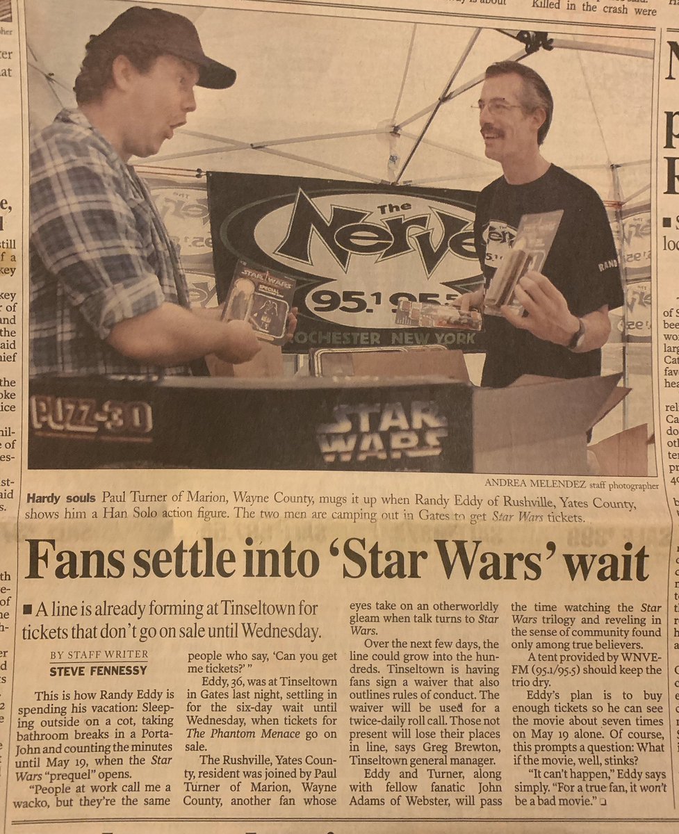 AwesomeGeekShow's tweet image. That one time we made the front page of the Rochester NY Democrat and Chronicle for being Star Wars fans.
-the original article &amp;amp; the follow up article while we were in line.
20 years ago....

#StarWars #ThatOneTime #PhantomMenace @ChrisPirillo @yak_face @4LOMKUSS @woodysalaskan