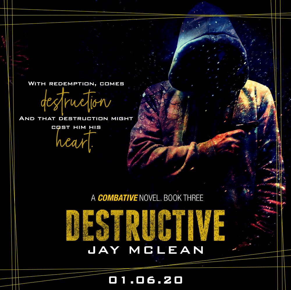 SassyBookLovers's tweet photo. Destructive, the final book in the Combative Trilogy by Jay McLean is coming January 6!
--
Preorder Destructive >> https://t.co/Uj4yd2Rcna
Or start the series today >> https://t.co/PpDBKJoaWn
Add to TBR >> https://t.co/XcdAbbWAu9
#JMacTeaserBlast #ComingSoon @jaymcleanauthor https://t.co/Zii2xMsCIE