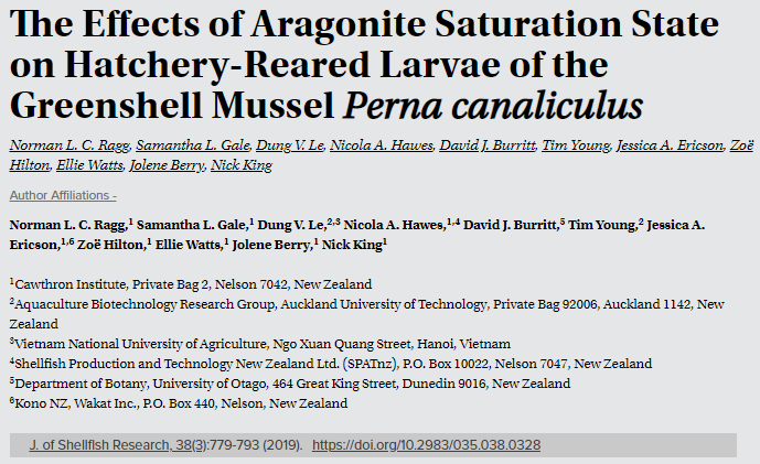 A very important work on the effects of aragonite saturation state on the mussel larvae at the commercial scale has been published. doi.org/10.2983/035.03…