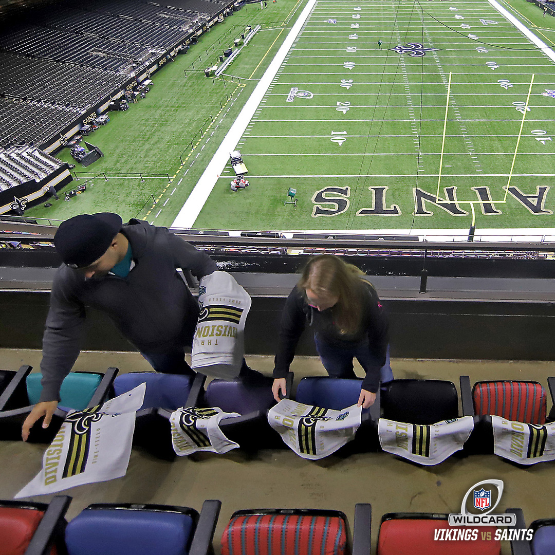 Saints's tweet photo. The @MBSuperdome and the city are doing their final prep for Sunday's game - get ready to... 

bring the NOISE! 🗣🗣🗣

#NotEnough | #MINvsNO https://t.co/ZOLmaHXaDc