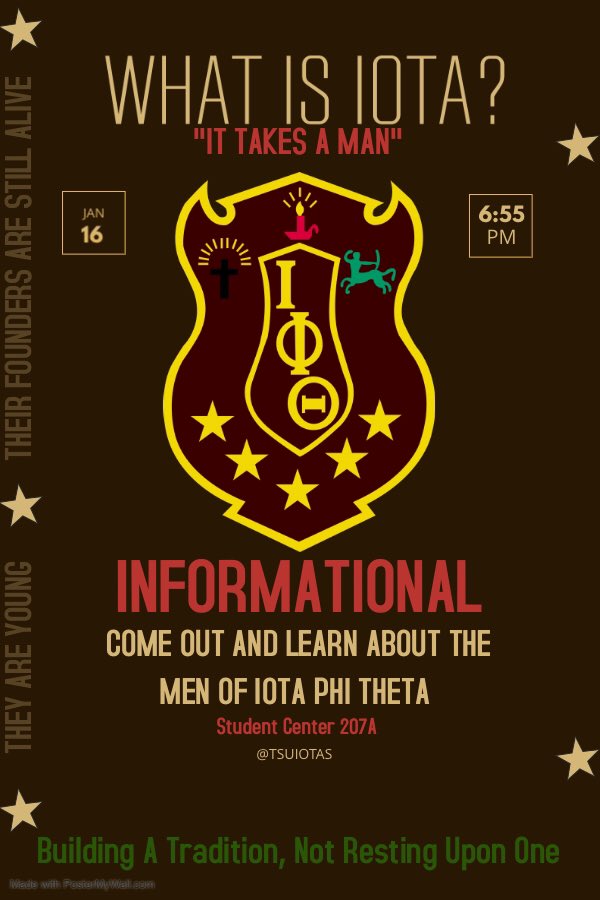 tsuiotas's tweet photo. Half man/Half amazing! Attend our interest meeting to learn  more about the men of Iota Phi Theta Fraternity, Inc. Jan. 16th @ 655p in  the Student Center Room 207A! #ittakesaman https://t.co/7G9AF8TrDU