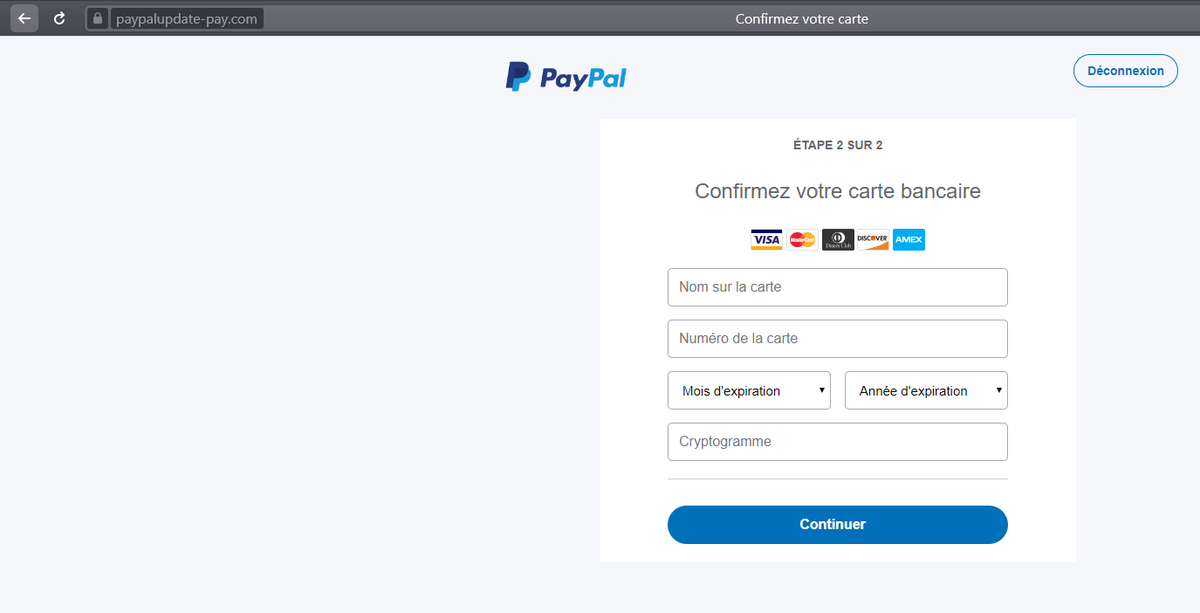 Be careful for #French #Paypal #Phishing pages. 

Attacker using Let's Encrypt certificate for https. Pages very convincing.

https://paypalupdate-pay[x]com

#CyberSecurity #Infosec