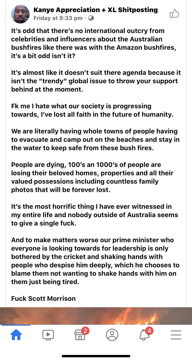 jasminelatham5's tweet photo. Not my post but it’s important (I know some celebrities are helping and donating but there isn’t much awareness to WHats happening) #AustraliaFires #australia #firecrisis #AustraliaBurns #AustraliaBushfires #PrayForAustralia #scomo https://t.co/Rz5LGB0cQ4