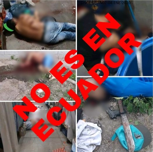PoliciaEcuador's tweet photo. #NoALasFakeNews | Sobre fotografías de presuntas muertes con armas y machetes realizadas en centros carcelarios del #DMG, #Zona8, que circulan por redes sociales; informamos que no existen novedades en dichos centros y que las imágenes son de cárceles de otro país. https://t.co/krE1ZvDLDG