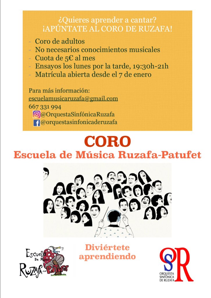 OrqSinfRuzafa's tweet photo. A partir del martes 7 de enero puedes apuntarte a nuestro coro https://t.co/CIw6n7wJ1y