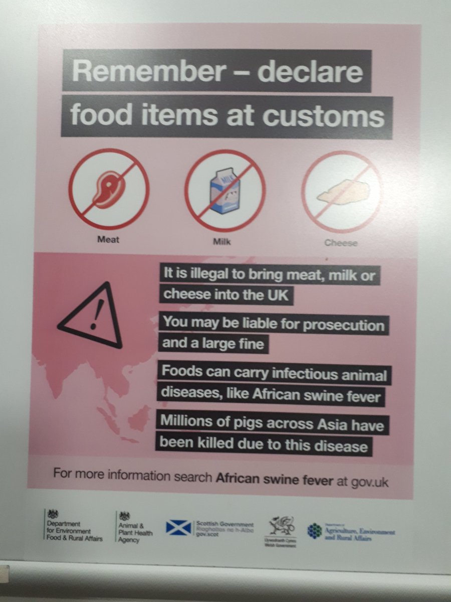 lysan_eppink's tweet photo. Very poor show at Edinburgh airport wrt ASF signposting: only 2 tiny posters to warn about what you can't bring in if you can be bothered to get out of your way to get to them to read it... https://t.co/HRsEyQ8yYr