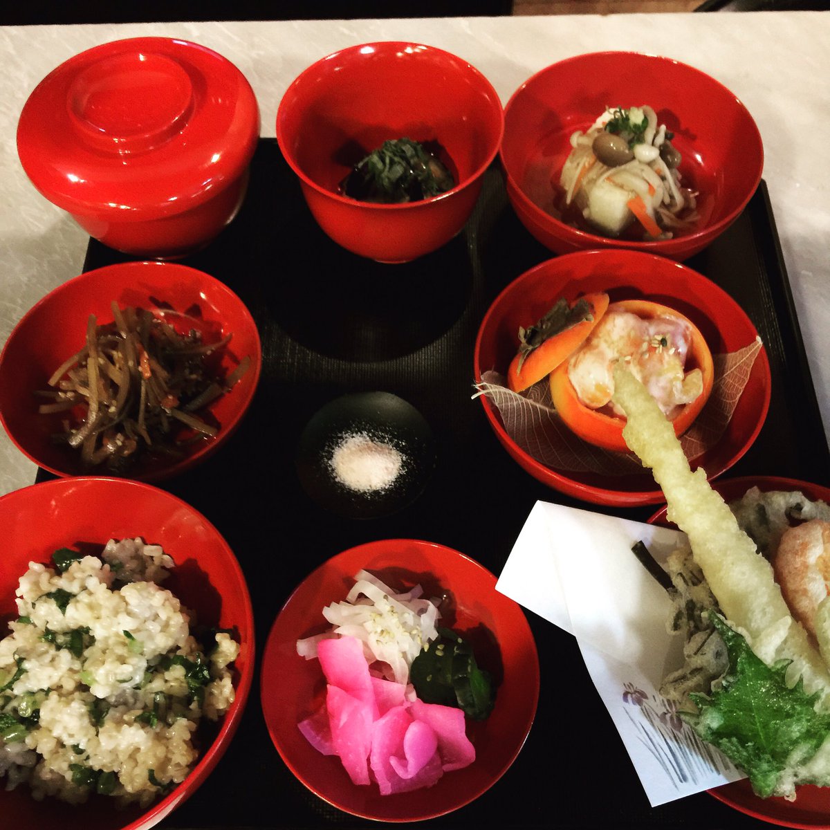 MaruyaSF's tweet photo. Looking for less meat, Maruya offers a hearty Shojin Ryori.  A vegetarian dinner set with dashi konbu based dashi. https://t.co/1UZZSgx9x6