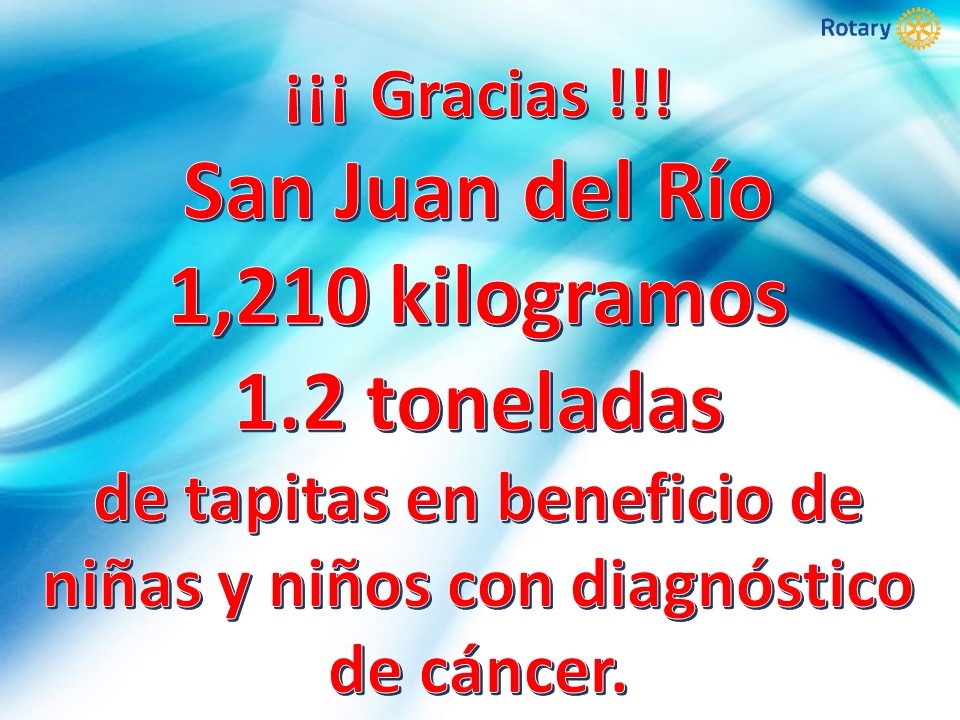 RotarySjr's tweet photo. 1,210 kilogramos (1.2 toneladas) de tapitas de plástico en beneficio de niñas y niños con diagnóstico de #Cancer #GRACIAS #SanJuanDelRío #Querétaro #México @Rotary @RotaryES #Somos #GenteDeAcción #PeopleOfAction #Rotary #SJR #RotarySJR #D4140 #JuntosLoLogramos https://t.co/vFTvlKlHqL