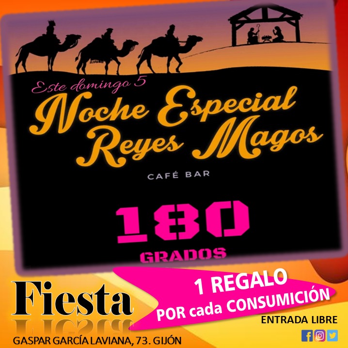 Bar180Grados's tweet photo. FIESTA DE LA NOCHE DE REYES . 180Grados #Gijón
Durante la noche más mágica del año, un regalo por cada consumición en la fiesta que tenemos preparada. ¡ Porque te portaste bien !
#180Grados #NocheDeReyes #Copas #CopasPremium #SelecciónDeCervezasDeImportación #ElMejorAmbiente https://t.co/5qGVJXL0u5