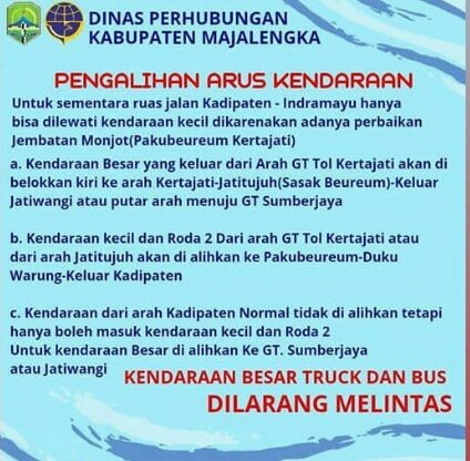 infoMJLK's tweet photo. #LalinMJLK | Jembatan Monjot Kertajati mengalami kerusakan, @satlantas_mjlk dan Dishub Kab. Majalengka melakukan pengalihan arus kendaraan https://t.co/iGjlazig4i