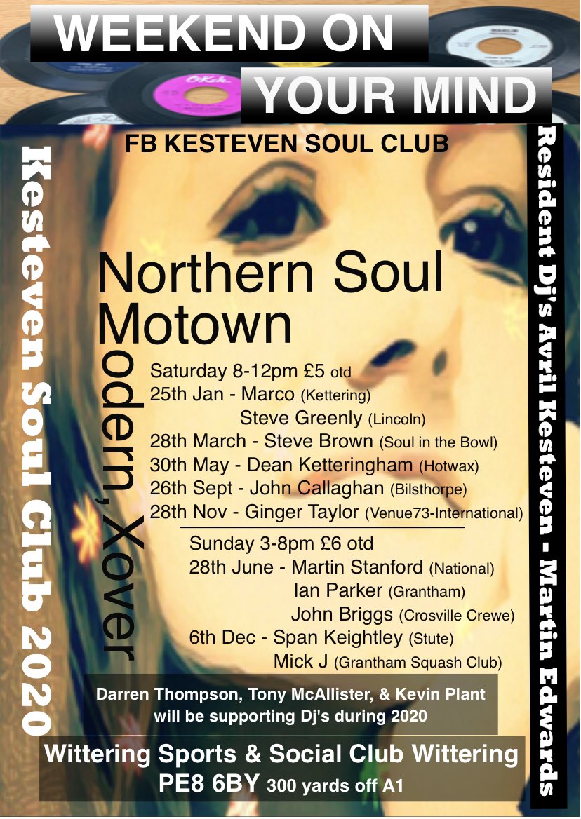 ABBeautifulSto1's tweet photo. Wittering Sports &amp; Social Club Soul Event  Djs playing only Vinyl  25th January Just £5 on the door.  For more info FB Kesteven Soul Club 🎵 https://t.co/0STywW1pJe