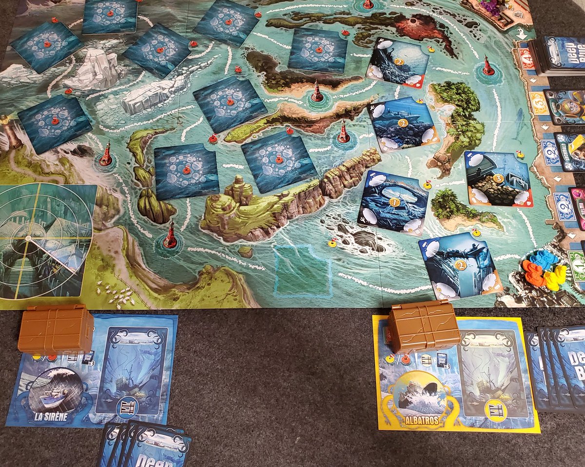 retroboardgamer's tweet photo. Finally getting Deep Blue to the table. Designed by @asgergranerud &amp; @danielskjoldp . Published by @days_of_wonder . I'm loving the theme and the push your luck mechanic. The treasure chest is a nice touch. Everyone had fun playing. https://t.co/PyDElwdrYn