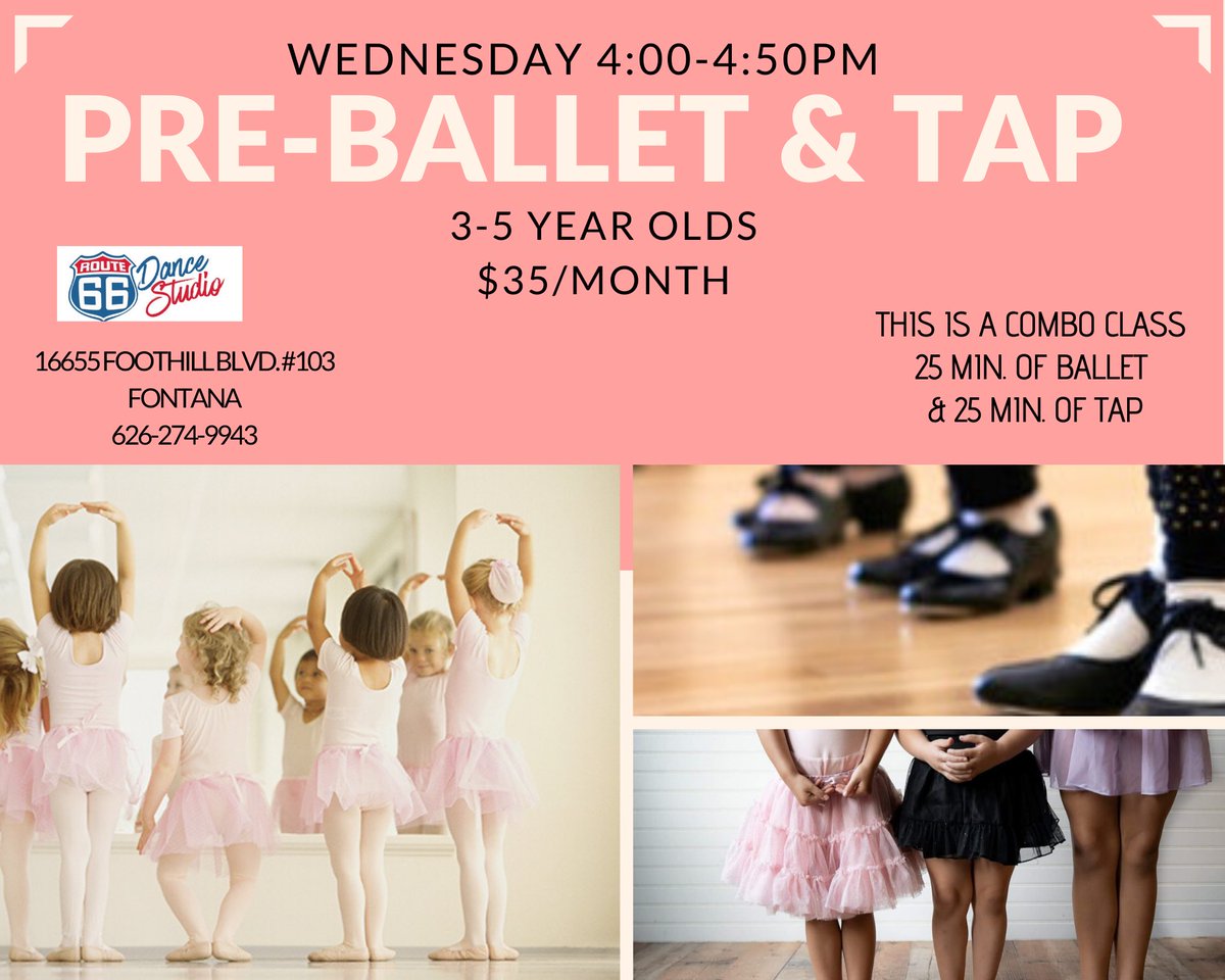 Route66Dance's tweet photo. Have little dancers? We have a class for 3-5 year olds. Itβs 25 minutes of ballet and 25 minutes of tap all for the low price of $35 a month. #tinytappers #preballet #tinytotballet https://t.co/KTfxli6nuZ