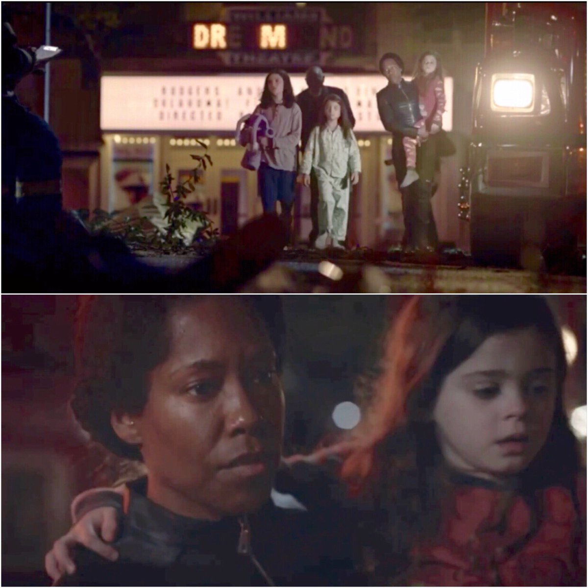AdelynnSpoon's tweet photo. On the last episode of @watchmen did you see the “DR M” lit up as we are walking out of Dreamland Theater with our mom @ReginaKing &amp; great grandfather @LouisGossettJr?!  🤩😳 WOWWW!
#watchmenhbo #watchmen #dreamlandtheater #drmanhattan #drm #genius #kidactor #emmaabar #reginaking https://t.co/ohBQolO7qk