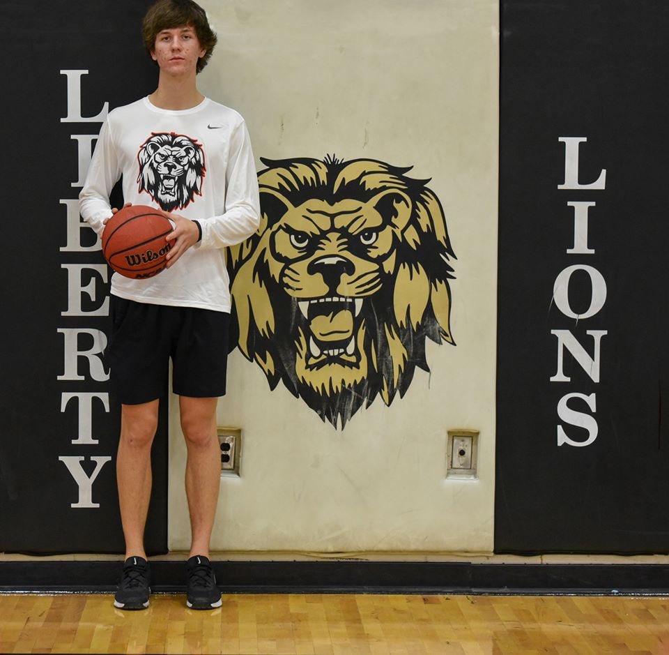 LibertyLionsMBB's tweet photo. This guy right here just tied Ryan Pavia’s charge record against Shadow Ridge tonight with 5 in a 65-49 win #ToughManRecord https://t.co/OEjaj8z0KQ