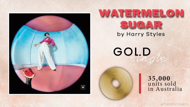 "Watermelon Sugar" has sold OVER 400k units in the USA, despite it not being an official single (doesnt have a music video and harry didnt share it on social media in any way,no links). It is also cerfitied GOLD in Australia.