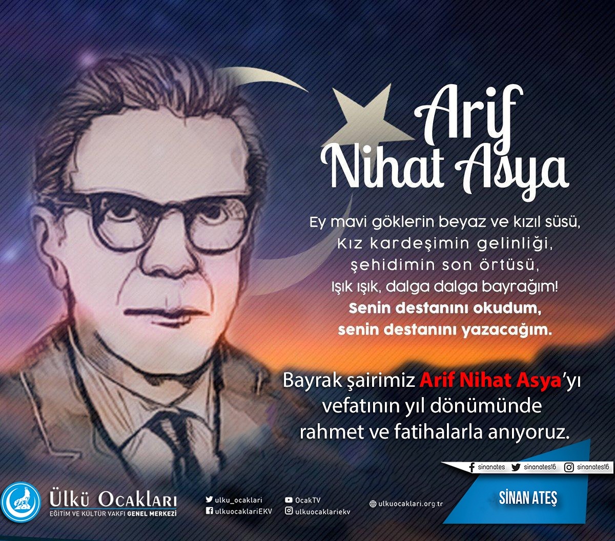 sinanates16's tweet photo. Bayrak şairimiz Arif Nihat Asya'yı vefatının yıl dönümünde rahmet ve fatihalarla anıyorum.

#ArifNihatAsya https://t.co/xAINMjt0Nr