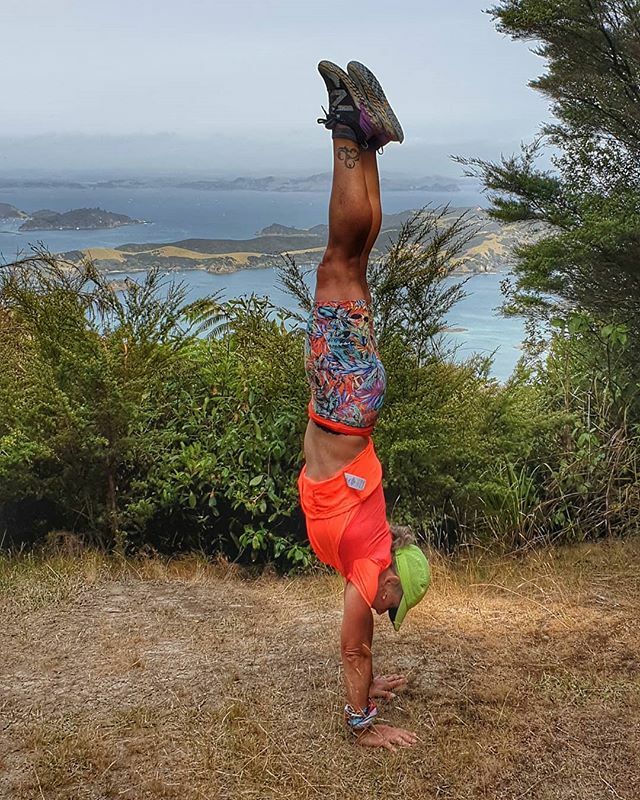robeanne's tweet photo. There was a trig so it needed a handstand!! #roadtrip #campervanlife #summerholidays #exploringnz #CapeBrett https://t.co/QwCPvvQtjM https://t.co/LfuuVbqG5K