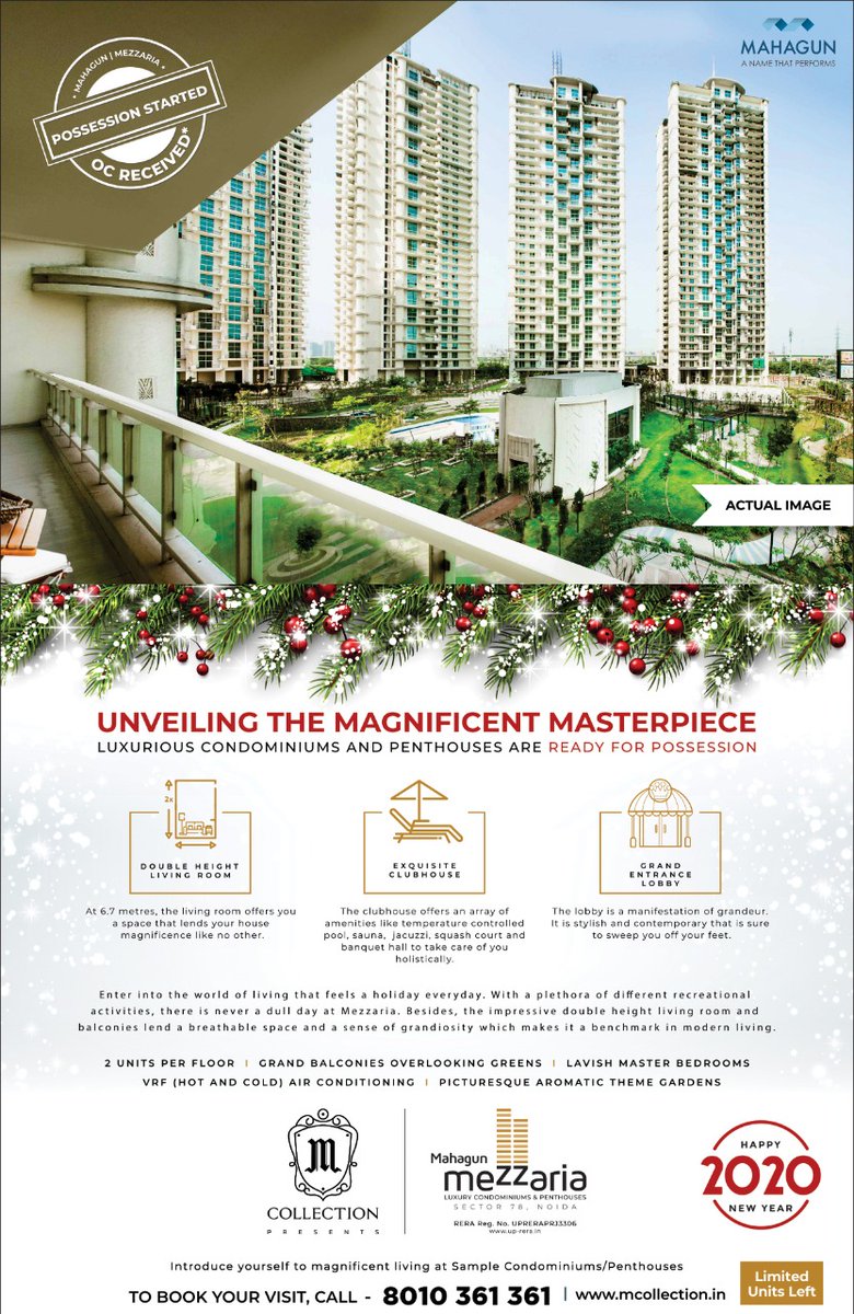 mahagungroup's tweet photo. This #NewYear, get ready to experience a tranquil living when you own your home at #MahagunMezzaria!
Book your home today at the magnificent masterpiece located in Noida!
#MahagunIndia #Mezzaria #Luxury #PossessionStarted #RealEstate #ANameThatPerforms #RERACertified https://t.co/ydkBOG1qdl