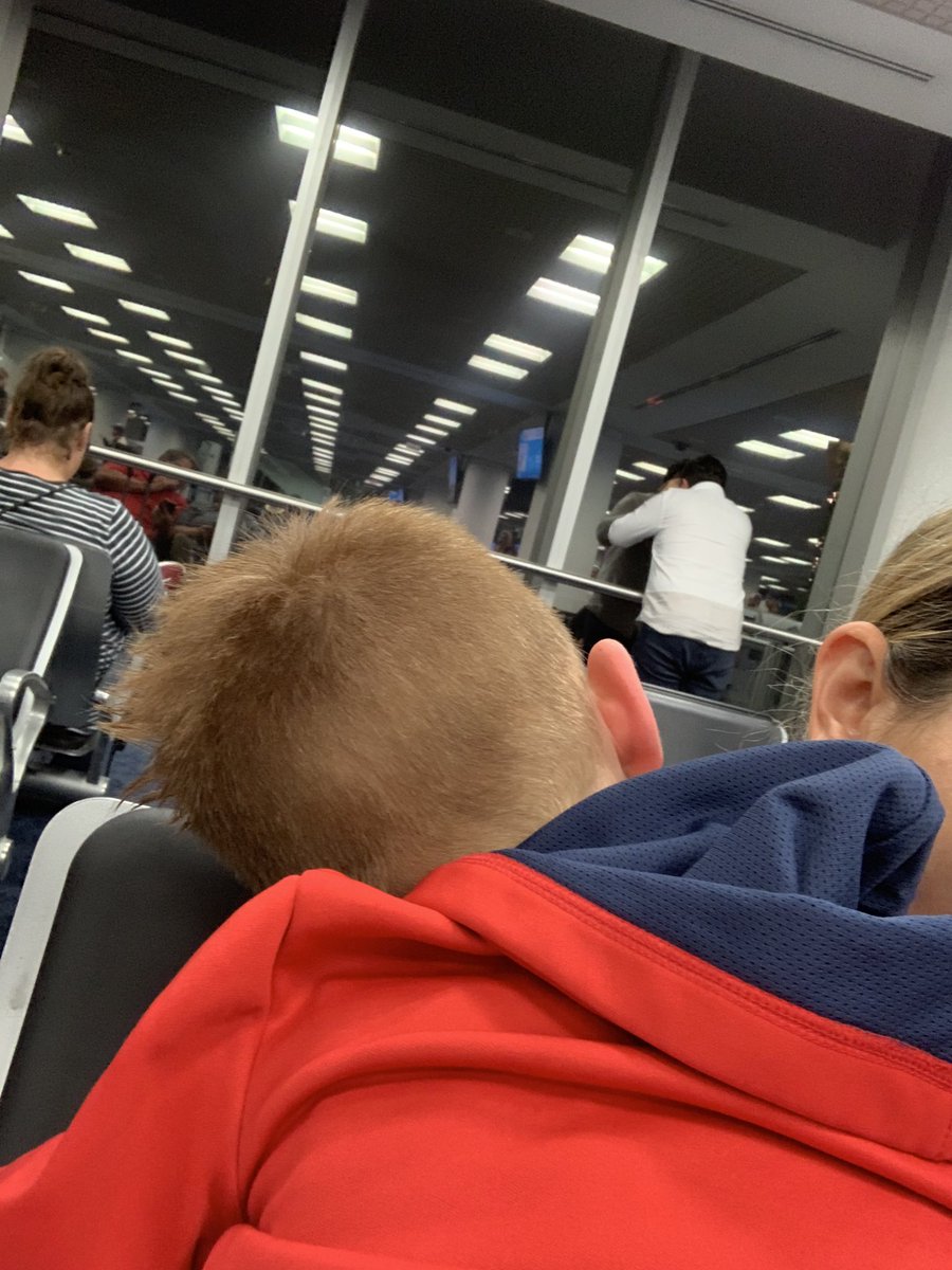 skgo52's tweet photo. @AmericanAir flight 2531 this is what being already delayed &amp; then delayed again bc your airline can’t do a proper safety floor tape check &amp; having to deboard w/ a sleeping toddler looks like. When is this flight leaving? #learntolookforbrokenfloortapebeforeboarding https://t.co/XzFT37gHns
