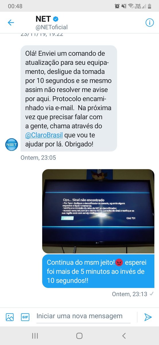 little_naya's tweet image. Descaso com o cliente a gente vê por aqui na @NEToficial @ClaroBrasil. Há mais de 2h atrás informei que estava sem sinal, deram uma orientação ( q foi seguida várias vezes neste meio tempo) e o problema ñ foi resolvido até agora! @anatel_oficial @proconspoficial 😡 #Netlixo