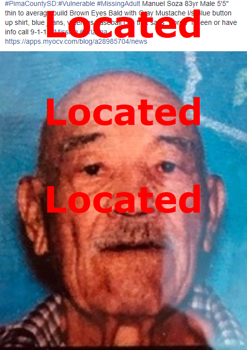 CCFirenIncident's tweet photo. #PimaCountySD:Mr. Soza has been #located and reunited with his family. #Found #Safe https://t.co/OGYu3UGUV1 https://t.co/2h8YYHymzK