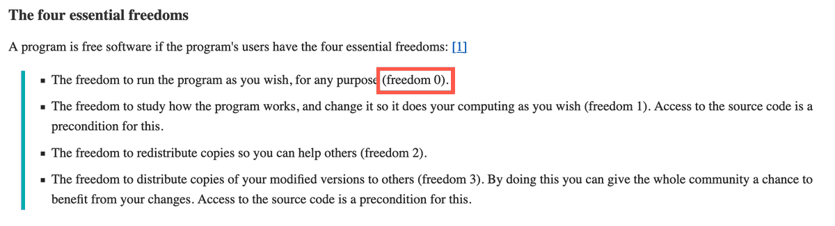 Four freedoms (from Free Software Foundation website)
