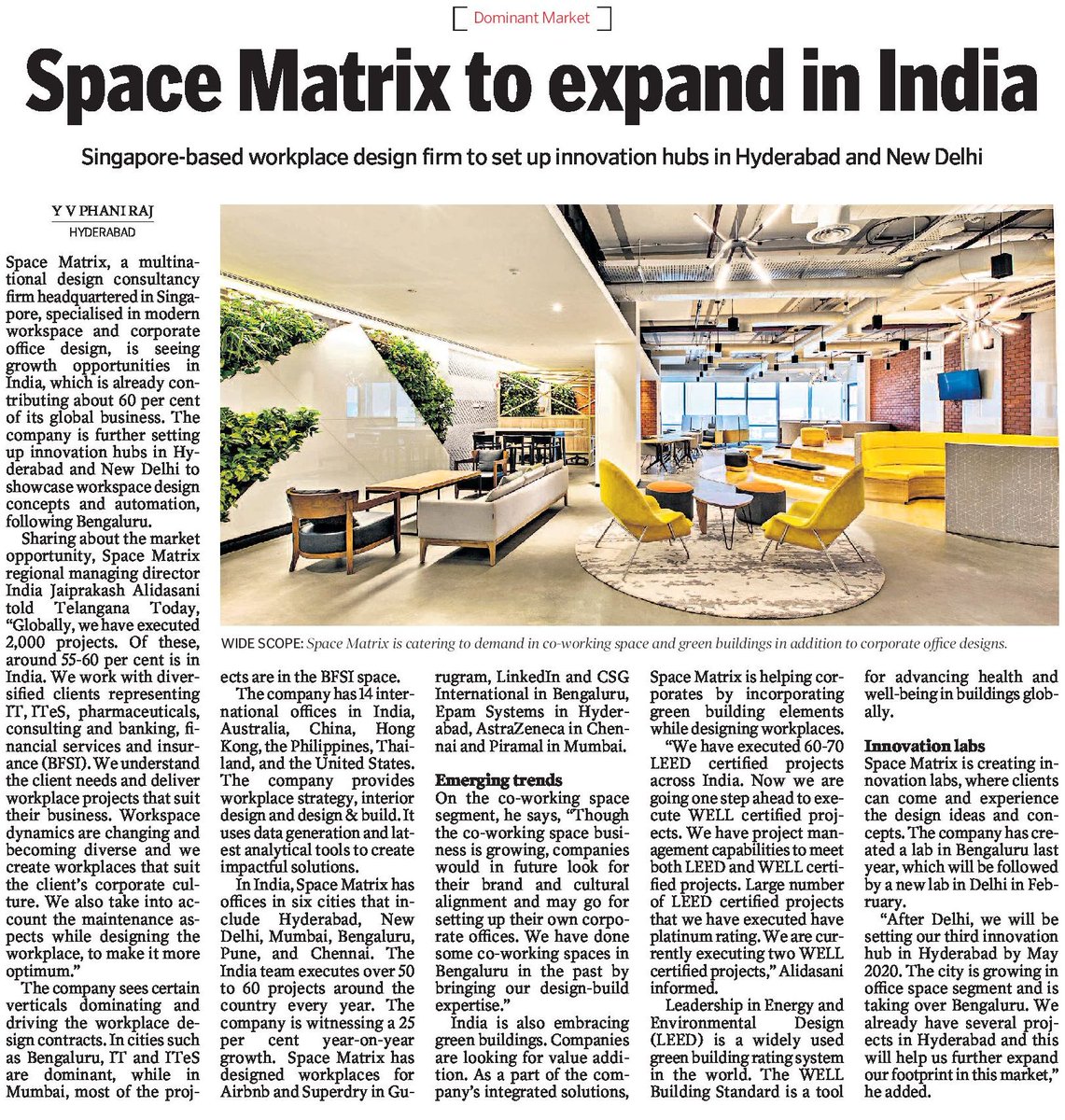 HiHyderabad's tweet image. #SpaceMatrix To Expand In India 
Singapore based workplace design firm to setup innovation hubs in #Hyderabad
and #NewDelhi.  

#HappeningHyderabad 
@SpaceMatrixSIN @KTRTRS @jayesh_ranjan