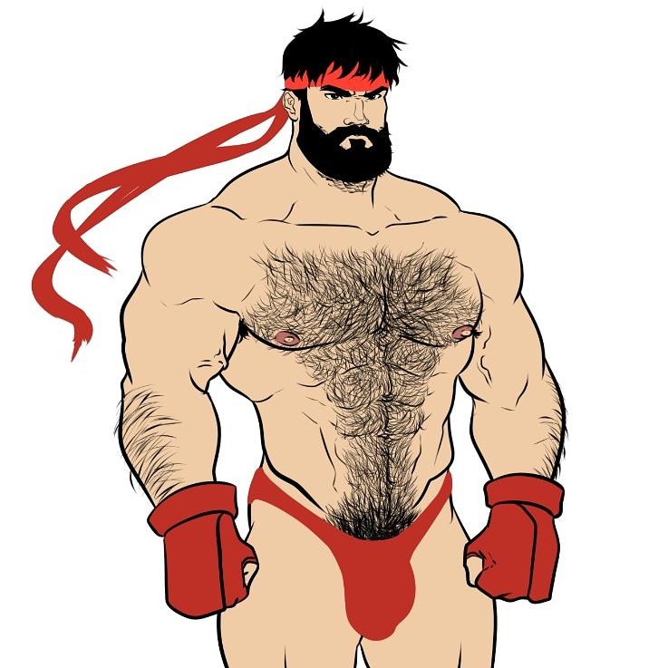 So, I just made a new bara fanart of Street Fighter Ryu, bearded and hairy ...