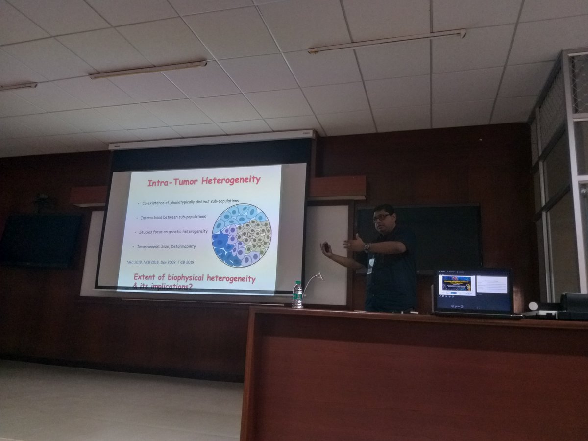 @ShamikSen9 speaking about the role of biophysical heterogeneity in cancer cells and its implications @BsbeIitb @BSSE_IISc @iiscbangalore #Phenotypicheterogeneity #physicsofcancer @NCIPhySci