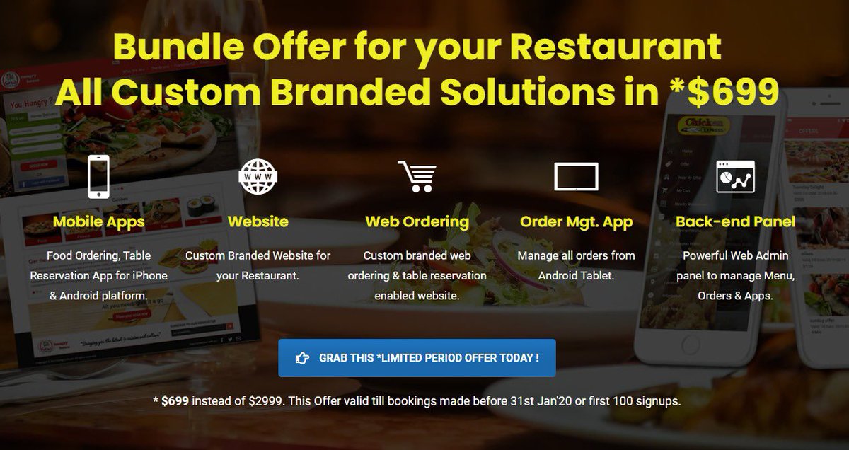fablians's tweet image. Get all branded tech solutions for your Restaurant just for *$699. Limited period offer till Jan’2020 or first 100 bookings.

foodappsco.com/contact-food-d…

#restaurantapp #restaurant #webordering #foodapps #restaurantmarketing #restaurantbranding #bundleoffer #restauranttech #foodapp