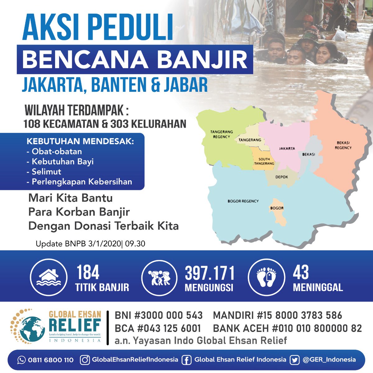 GER_Indonesia's tweet image. Mari kita bantu para korban banjir dengan donasi terbaik kita, ulurkan tangan anda untuk membantu mereka.

#Emres #TanggapDarurat #Banjir #Jakarta #Indonesia #GlobalEhsanRelief