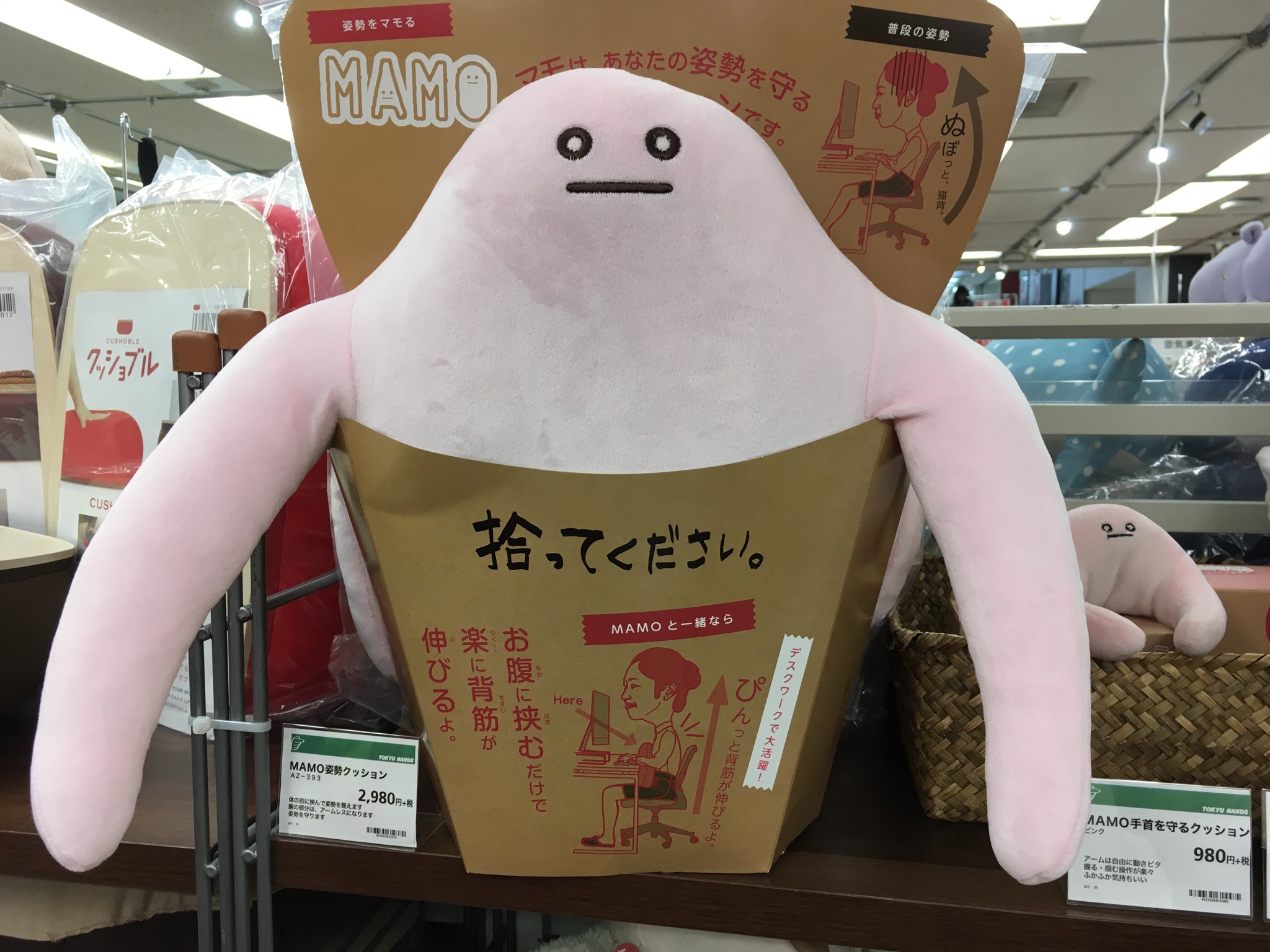 東急ハンズ渋谷店 姿勢を守るので拾ってください Mamoをぎゅっとハグすると癒されるだけではなく デスクとお腹の間に 挟むと 背筋をピンと伸ばすお手伝いをするよ ピンクの可愛いmamoを拾いに来てください 姿勢クッション Mamo 2 980円 税